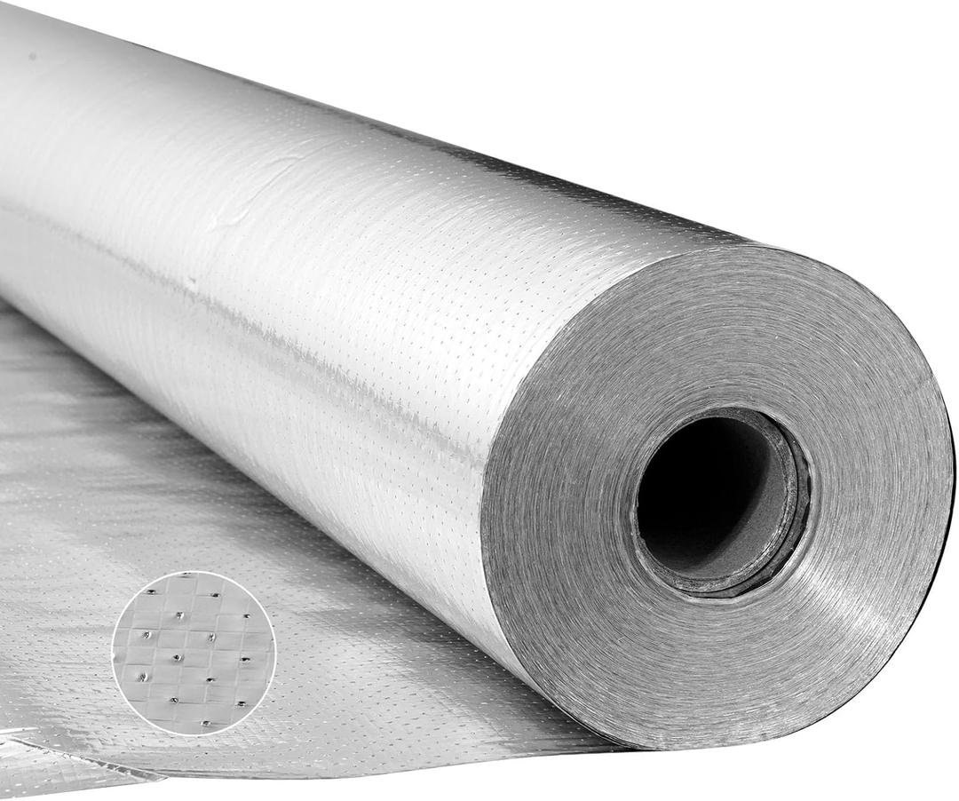 VEVOR Double Reflective Insulation Roll, Perforated Woven Fabric Radiant Barrier, 0.15mm 48 in x 125 ft, Double-Sided Aluminum Foil Heat Reflective Shield, Thermal Insulation Roll for Window RV Roof (Silver)