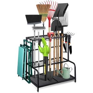 Garden Tool Organizer, Large Yard Tool Tower Rack for Garage Organization and Storage, Gardening Tool Stand for Shed or Outdoor, Metal Garden Tool Holder Up to 78 Tools, Shovel, Rake, Black