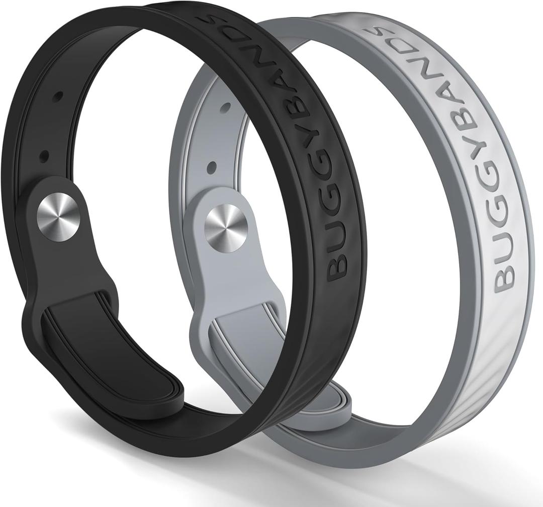 Mosquito Repellent Bracelets, 2 Pack Silicone Mosquito Repellent Bands with DEET Free, Natural & Waterproof Bug Wristbands for Kids and Adults, Outdoor Traveling Protection (Black&Grey)