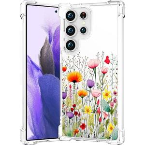 CCFUNCASE Compatible for Samsung Galaxy S24 Ultra Case Clear Cute for Women - Rugged Phone Cases Funda Protector Cover Skin (Yellow Florals Field Spring) 2 Pack