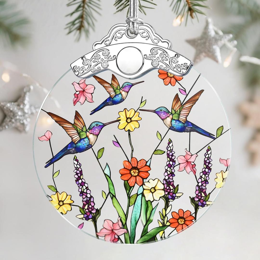 Christmas Ornaments: Stained Glass Ornament, Christmas Tree Ornament, Hanging Ornaments for Home Decor & Xmas Tree Decorations Exquisite Holiday Decor, Gifts & Holiday Present - Hummingbirds