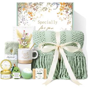 Valentines Day Gifts for Her Mom Friend Sister, Birthday Gifts for Women Self Care Spa Gift Baskets for Women, Get Well Soon Gift Baskets Thinking of You Relaxation Stress Relief Care Package (Sage Green)