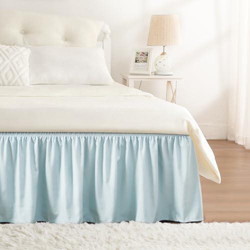 RIMELA Grayish Blue Bed Skirt Queen Size 18 Inch Drop, Wrap Around Elastic Bed skirt, Dust Ruffle for Adjustable Bed Base Machine Washable Easy to Install Bed Skirts