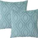 decorUhome Summer Throw Pillow Covers 20x20 Inch Set of 2, Soft Plush Faux Wool Aqua Solid Couch Pillow Covers, Accent Farmhouse Neutral Square Pillow Cases for Sofa Bed Living Room
