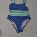 Womens High Waisted Bikini Sets Sporty Crop Top Color Block Swimwear Bandeau Scoop Neck Vintage Two Piece Bathing Suits Size M