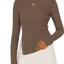 MEROKEETY Women's Fall Long Sleeve Sweater Tops 2025 Boat Neck Ribbed Asymmetric Lightweight Knit Shirts (Brown, L)