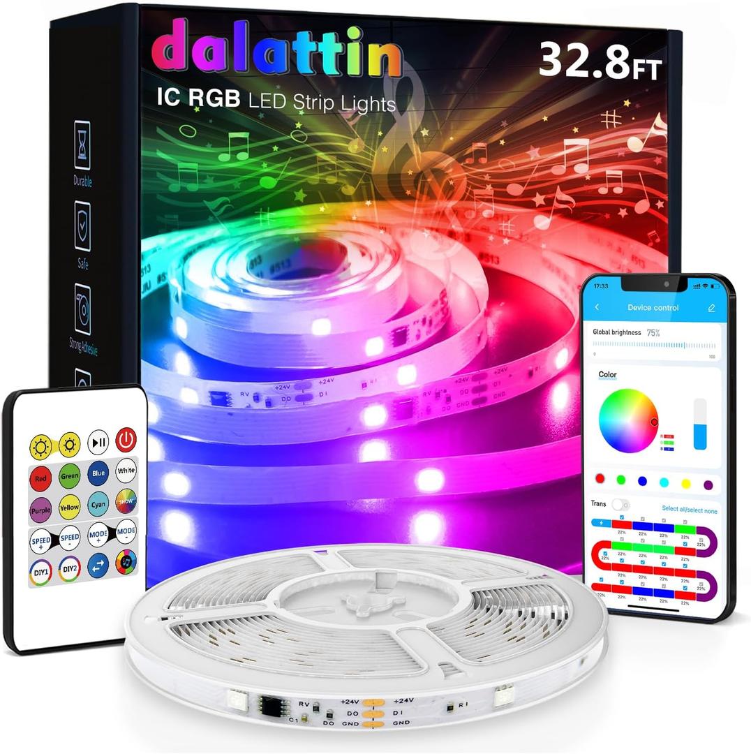 2 x dalattin BGRIC 32.8ft LED Strip Lights for Bedroom, 5050 Smart LED Lights with Multiple Colors on One Line, Works with App & IR Remote, Music Sync for Room Decor Party Gaming