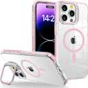 iPhone 15 Pro Case [Compatible With MagSafe], Magnetic Kickstand for Women Girls, 6.1", Clear Pink