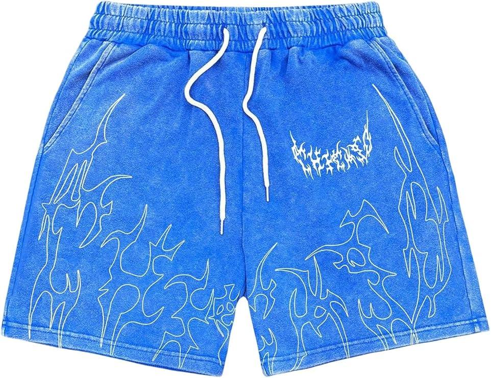 VIPWOLF Men's Lightning Graphic Shorts Gothic Distressed Y2k Workout Track Shorts Drippy Streetwear Cruise Outfits, XL 