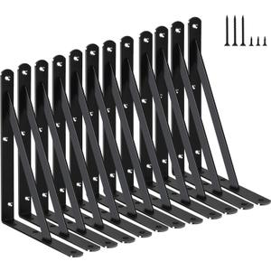 12 Pack L8 x H 6" Black Heavy Duty Shelf Brackets with Screws Metal Shelf Brackets Shelf Support Angle Brackets for Shelves L Brackets Heavy Duty Floating Shelf