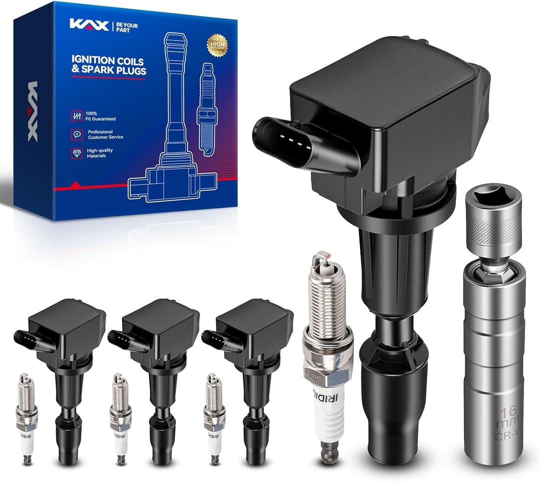 KAX Set of 4 UF764 Coils Pack & Iridium Spark Plugs w/Tool for Hyundai Sonata 2015-2019, Sportage 2017-2022, Optima 2016-2020, Sorento 2016-2020, Santa Fe Sport 2016-2018, Santa Fe 2019-2020, 2.4L