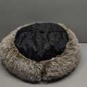 NOYAL Round Hooded Donut Dog Bed for Small & Medium Pets - Plush Fluffy Anti-Anxiety Cat Cave Bed with Cover (Small 19.6'', Brown)