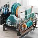 GSlife Dish Drying Rack with Sponge Holder for Kitchen Counter - Small Dish Racks for RV and Small Apartment, Compact Dish Drainer with Utensil Holder and Drain Spout, Black