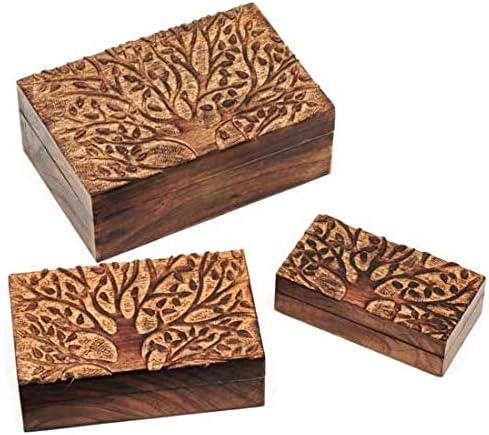 Mango Wood Boxes with Tree of Life Set/3