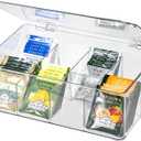 Clear Tea Bag Organizer, Dresser Organizers Drawer Organzier Storage Container with Removable Dividers, Plastic Storage Bin with Lid, Organizer for Scarves Ties Bras (Medium-8 Grids)