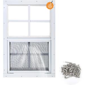 Shed Window 1 Pack 14"X21" White Flush Mount Small Sliding Household Windows with Tempered Glass and Fiberglass Screen for Shed,Chicken Coop, Playhouse,Barns,Garage