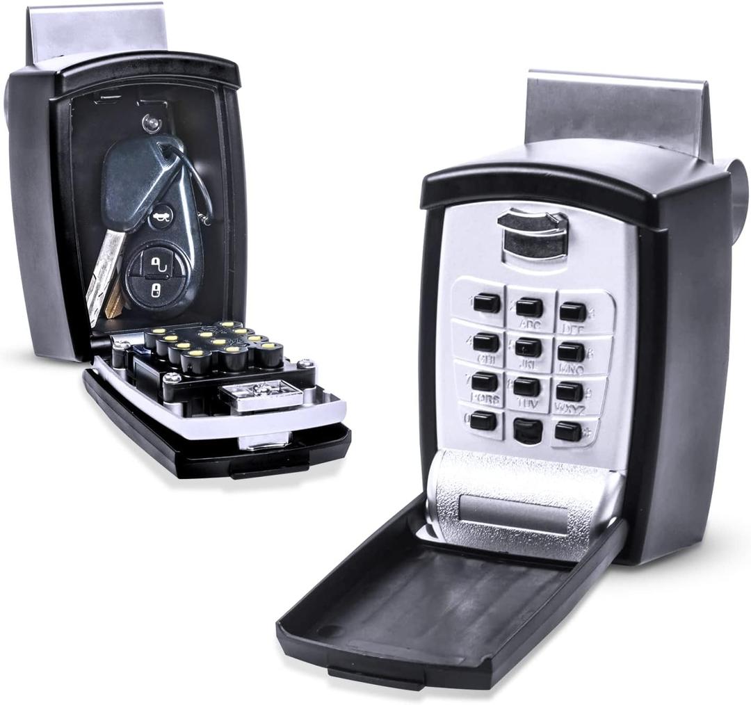 KeyGuard SL-591 Car Window Punch Button Lock Box, Black- Portable Key Storage Vault LockBox Fits House Keys, Car Keys, Fobs, Credit Cards/IDs + | Rideshare Keypad Safe Box, Digital Push Button Lock