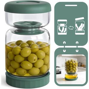 Luvan Glass Pickle Jar, 34oz Pickle Container with Strainer, LeakProof Kraut and Olive Hourglass Jug, Olive Jar with Airtight Lid, Multifunction Jalapeno Container, Gherkin Flip Jar for Fridge