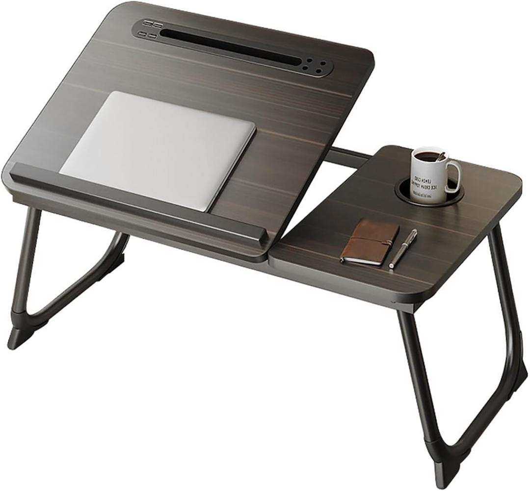 Laptop Desk for Bed, Adjustable Laptop Stand with 5 Different Angles, Portable Lap Tray Table with USB Charge Port and Cup Holder, Laptop Bed Desk Tray for Eating Working Writing (Black)