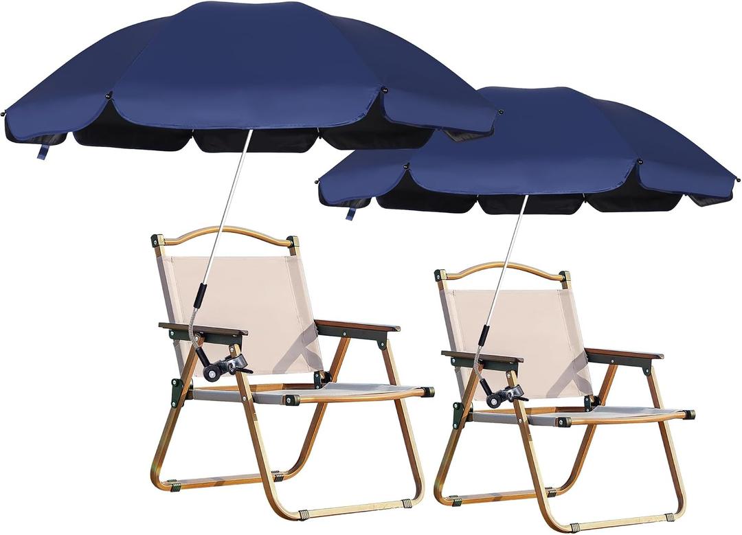 Blissun 2 Pack Chair Umbrella with Clamp, Adjustable Umbrellas for Chair, UPF50+ Sun Shade Umbrella for Beach Chair, Wheelchair, Camping Chair, Patio Chair, Golf Carts, Navy Blue