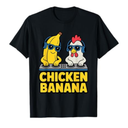 Funny Chicken Banana T-Shirt. S, Girls, Black 