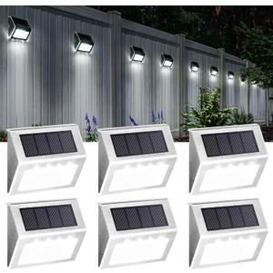 SOLPEX Solar Step Lights, 6 Pack Stair Lights, Outdoor Fence Lighting, Solar Powered Deck Lights Waterproof 4 LEDs for Stairway Patio Porch Pathway Walkway Garden (Cold White)