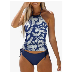 Womens Two-Piece Tankini Set Cow Skull with Leopard Print Sets Swimwear Tankini Top Sets Swimwear, C-White, Large