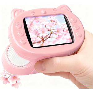 Handheld Digital Mini Microscope for Kids: 1000X 4K Portable Pocket 2.4" Screen Microscopes Toys STEM Electronic Learning Educational Science Kit 8-12 Birthday Gift 4 5 6 7 Year Old Boy Girl (Pink)