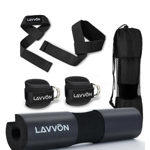 Squat Pad Set - Foam Barbell Pad for Squats Cushion, Lunges & Bar Padding for Hip Thrusts - Standard Olympic Weight Bar Pad - With Ankle Straps, Wrist Straps for Weightlifting