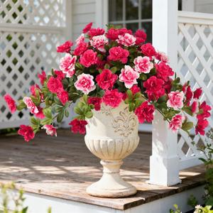 Homsunny Artificial Fake Flowers for Outdoor, 2PCS Realistic Fake Outdoor Flowers Plants, UV Resistant Silk Faux Flower for Outside Front Door Porch Planters Patio Yard Garden Window