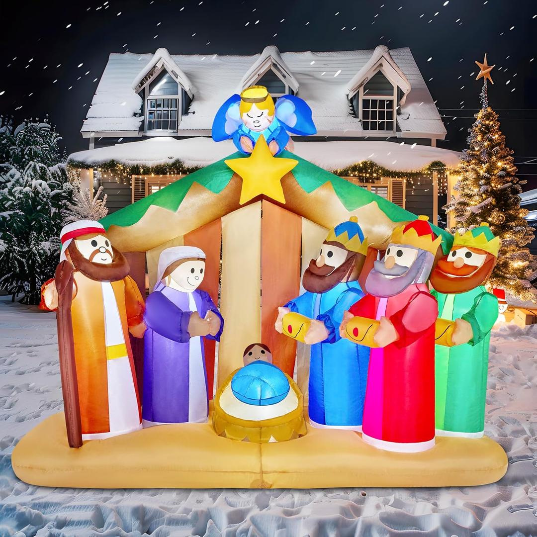 Joiedomi 6.5 FT Long Christmas Inflatable Nativity Scene with Angels with Build-in LEDs Blow Up Inflatables for Christmas Party Indoor, Outdoor, Yard, Garden, Lawn, Winter Dcor