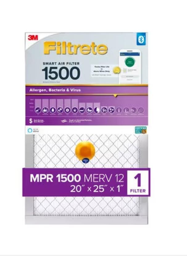 Filtrete Smart Air Filter 1500 MPR S-2003-4, 20 in x 25 in x 1 in (50.8 cm x 63.5 cm x 2.5 cm)