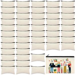 Dimeho 50pcs Blank DIY Craft Canvas Pencil Case Makeup Pouch Canvas Pouch Multi-Purpose Travel Toiletry Zipper Bag Bulk Cosmetic Bags for Makeup Toiletry Stationary Storage