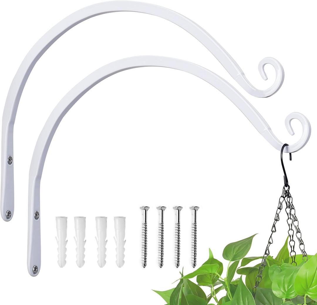 Kingsyard 2-Pack Wall Plant Hanger Outdoor - Heavy Duty Metal Decorative Hanging Bracket Hooks for Hanging Plant, Hummingbird Feeders, Lanterns, Wind Chimes Outdoor & Indoor, 12-Inch/White