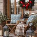 Vintage Blue Christmas Sweater Pillow Covers 18x18, Holiday Winter Snowflake Christmas Sewing Quilting Decorative Throw Pillow Covers for Couch Sofa Bedroom Living Room Home