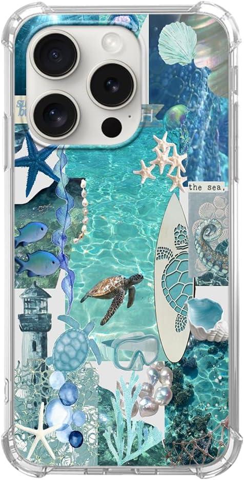 Summer Turtles Phone Case Compatible with iPhone 16 Pro, Ocean Fish Aesthetic Phone Case for iPhone 16 Pro, Trendy TPU Phone Case Cover