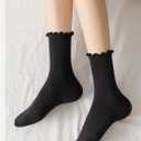 Sunporx Ruffle Ankle Socks Knit Cotton Breathable Comfortable Black Socks for Girls 6 Pack (One Size)