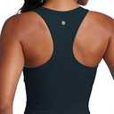 CRZ YOGA Seamless Ribbed High Neck Crop Tank Tops for Women - Longline Racerback Padded Sports Bras True Navy Small