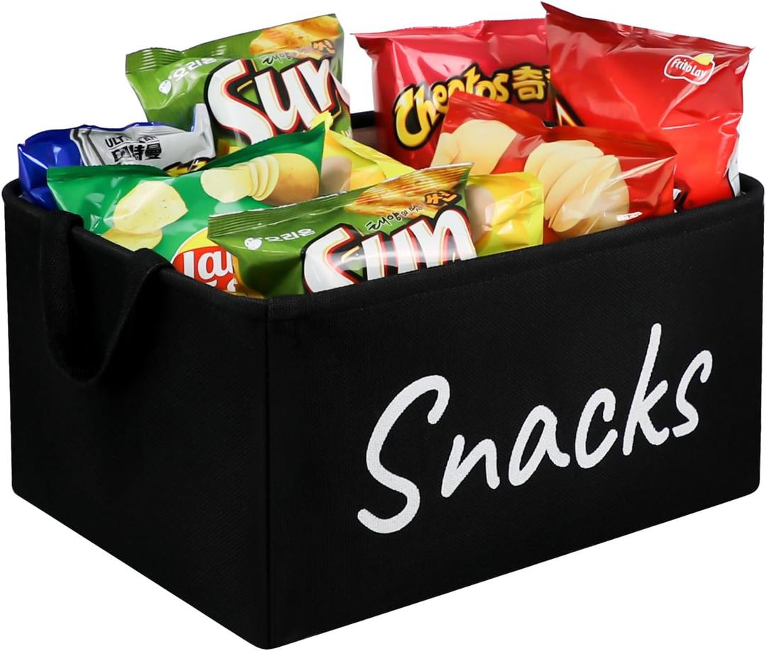 Snack Bin for Pantry - Snack Basket Organizer for Countertop - Imitation Linen Snack Storage Containers for Storing Chips, Pretzels, Cookies, Popcorn and more - Kitchen Organization