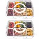 Dingerjar Divided Serving Tray with Lid and Handle - Divided Snack Tray for Portable Snack Platters - Clear Organizer for Candy, Fruits, Nuts, Snacks - Perfect for Party, Entertaining，2 pcs