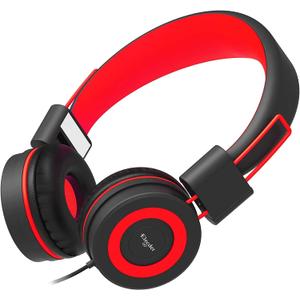 ELECDER i37 Kids Headphones for School Children Girls Boys Teens Foldable Adjustable On Ear Headphones with 3.5mm Jack for Smartphones Chromebook Laptop Computer PC Tablets Travel Black/Red