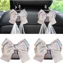 Mandark 2PCS Car Seat Headrest Hooks, Cute Bow Vehicle Hooks for Purses and Bags, Automotive Purse Hook Hanger Interior Decoration Accessories, Universal for SUV, Sedan, Truck (Gray Line)