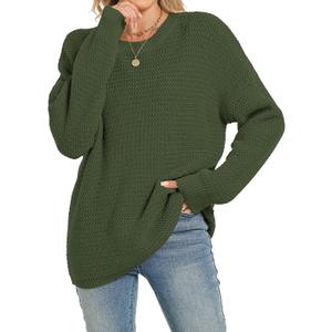Womens 2025 Fall Sweaters Long Sleeve Chunky Knit Pullover Sweater Casual Crew Neck Oversized Sweaters (Green, M)