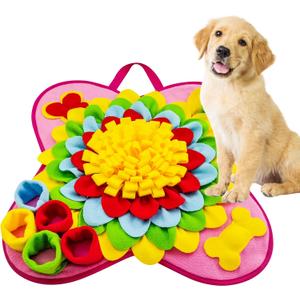 Snuffle Mat for Dogs Pet Treats Feeding for Small Medium Breed Dogs Non-Slip Interactive Dog Puzzle Toys Encourages Natural Foraging Skills (Pink Sunflower 20 "x 20")