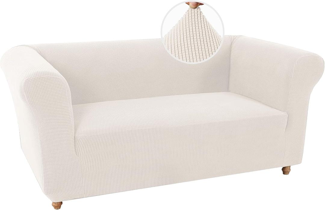 Turquoize Stretch Sofa Cover for Chesterfield Sofa Loveseat Sofa Covers for 2 Cushion Couch 1 Piece Soft Sofa Slipcovers for Living Room with Jacquard Fabric Pet Furniture Protector (Loveseat, Ivory)