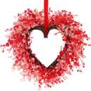 Aneco Valentines Day Heart Wreath 18 Inch Red and Pink Artificial Floral Valentines Wreath for Front Door with Ribbon Wall Window Hanging Decor for Wedding Anniversary Holiday