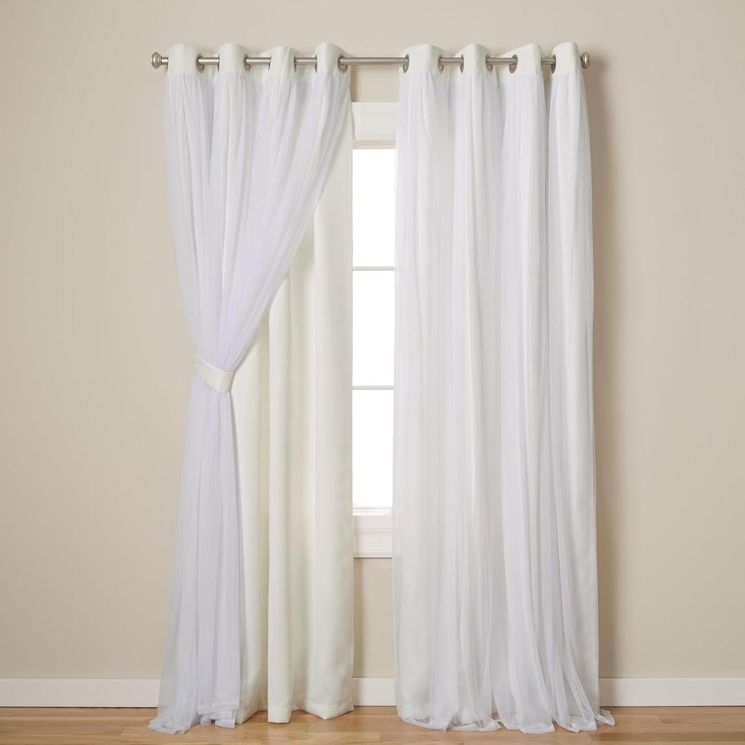 TOWN & COUNTRY LUXE Talia Double Layer Indoor Curtains, Sheer and Room Darkening Blackout, Grommet Top, Energy Efficient, 2-Pack Set, 52"x96", Vanilla