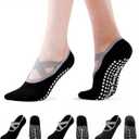 Marsoulina Yoga Socks Pilates Socks for Women 3 pairs Non-Slip Grips & Straps, Suitable For Pilates, Ballet, Dance, Plasticity, Training, gym, Home, hospital care, Foot care-All black