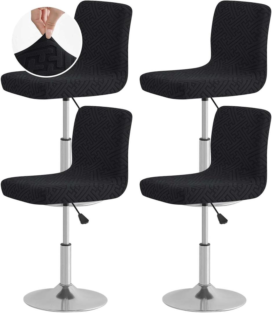 FUANGUI Bar Stool Covers with Backs, 4 Pack Stretch Bar Stool Chair Covers, Knitted Jacquard Bar Stool Covers,Washable Bar Chair Covers Swivel Barstool Slipcovers (Knitted Black 01)