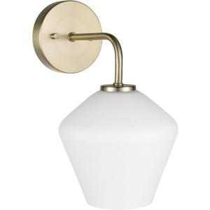 GLOBE Electric 51614 Raja 1-Light Wall Sconce, Matte Brass, Opal Glass Shade, Bulb Included, 800 Lumen